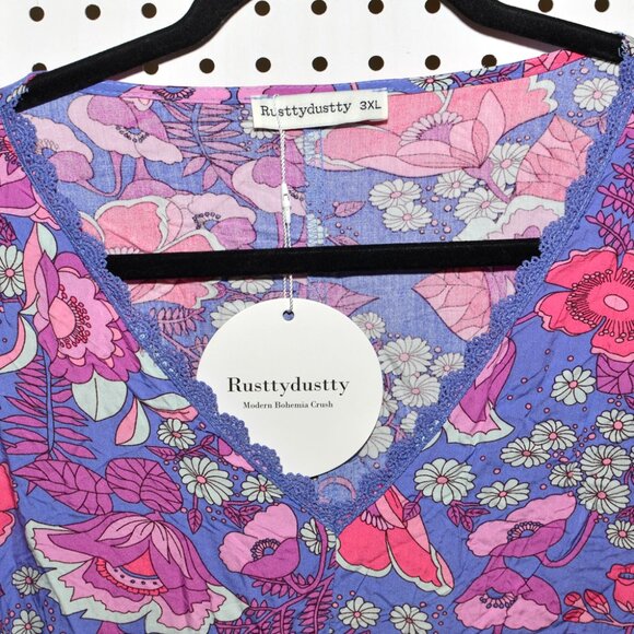 Plus Size 3X RusttyDustty Vibrant Pink & Purple Floral Boho Chic Maxi Dress NWT - Picture 5 of 11